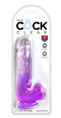 King Cock Clear - Realistyczne Dildo Z Jądrami I Przyssawką Przezroczyste-Fioletowe 15 CM King Cock Clear