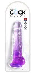 King Cock Clear - Realistyczne Dildo Z Jądrami I Przyssawką Przezroczyste-Fioletowe 20 CM King Cock Clear