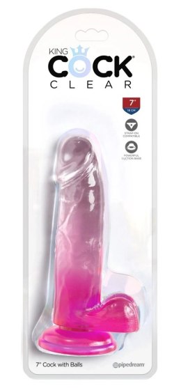 King Cock Clear - Realistyczne Dildo Z Jądrami I Przyssawką Przezroczyste-Różowe 18 CM King Cock Clear