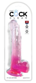 King Cock Clear - Realistyczne Dildo Z Jądrami I Przyssawką Przezroczyste-Różowe 23 CM King Cock Clear