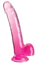 King Cock Clear - Realistyczne Dildo Z Jądrami I Przyssawką Przezroczyste-Różowe 23 CM King Cock Clear