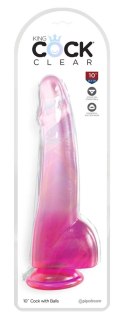 King Cock Clear - Realistyczne Dildo Z Jądrami I Przyssawką Przezroczyste-Różowe 25 CM King Cock Clear