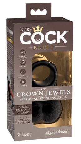 King Cock Elite - Wibrujący Pierścień Na Penisa Z Wahającymi Się Jądrami Czarny King Cock Elite