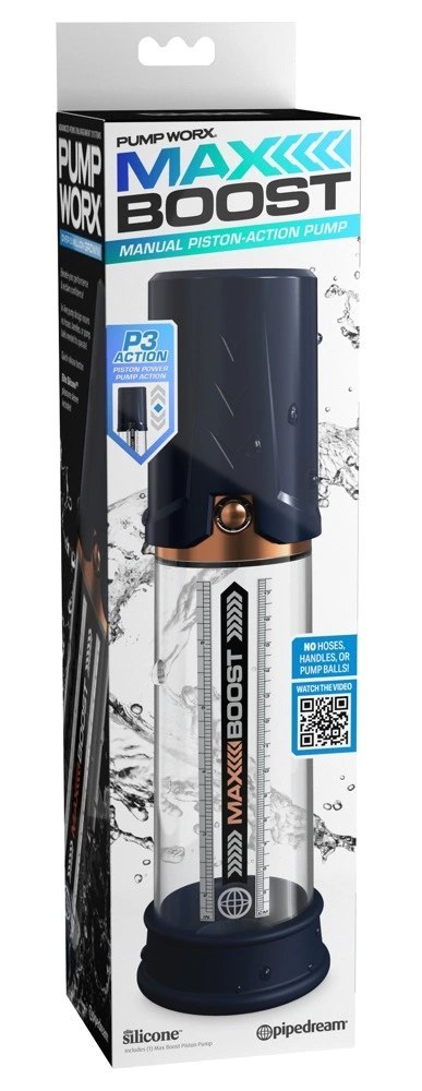 Pump Worx - Przezroczysta Pompka Do Penisa Z Potężnym Ssaniem Max Boost Blue Pump Worx
