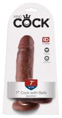King Cock - Realistyczne Dildo Z Żołędziem Jądrami I Żyłkami 18 CM Brązowy Kolor Skóry King Cock