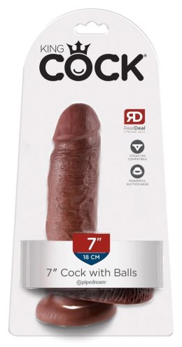 King Cock - Realistyczne Dildo Z Żołędziem Jądrami I Żyłkami 18 CM Brązowy Kolor Skóry King Cock