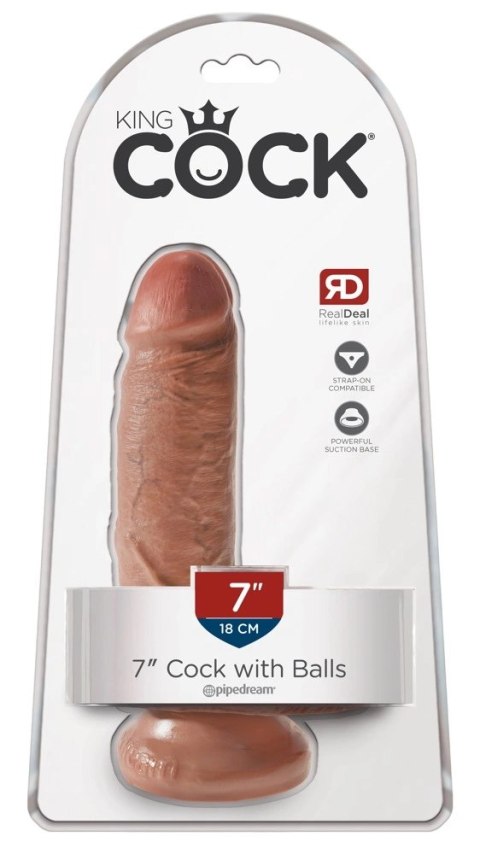 King Cock - Realistyczne Dildo Z Żołędziem Jądrami I Żyłkami 18 CM Ciemny Kolor Skóry King Cock