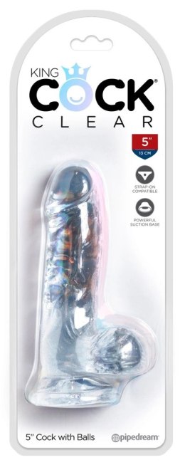 King Cock Clear - Realistyczne Dildo Z Jądrami I Przyssawką Przezroczyste 13 CM King Cock Clear