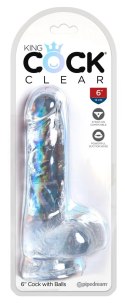 King Cock Clear - Realistyczne Dildo Z Jądrami I Przyssawką Przezroczyste 15 CM King Cock Clear
