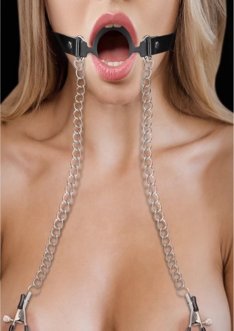 O-Ring Ball Gag z zaciskami na sutki Ouch! by shots Ouch! by Shots