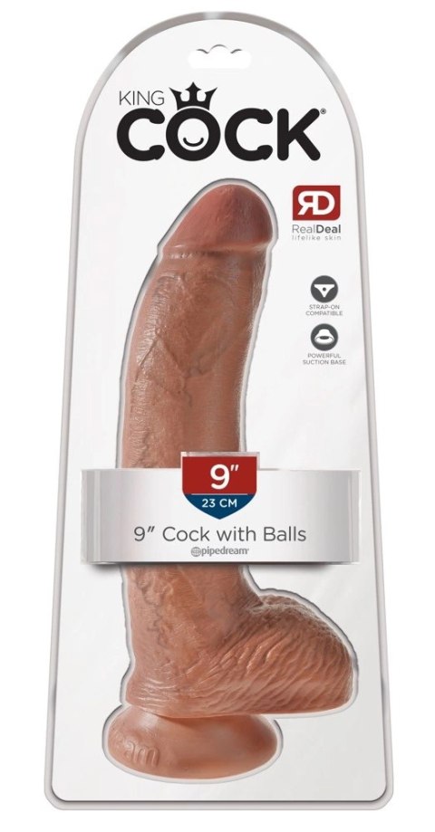 King Cock - Realistyczne Dildo Z Żołędziem Jądrami I Żyłkami 23 CM Ciemny Kolor Skóry King Cock