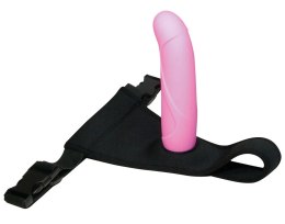 Sweet Smile - Zakrzywione Różowe Dildo Z Czarną Uprzężą Strap-On Sweet Smile