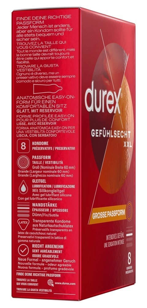 Durex - Duże Prezerwatywy Na Bazie Silikonu Ze Smoczkiem gefühlsecht extra larg8 8szt Durex Durex - Duże Prezerwatywy Na Bazie Silikonu Ze Smoczkiem gefühlsecht extra larg8 8szt Durex