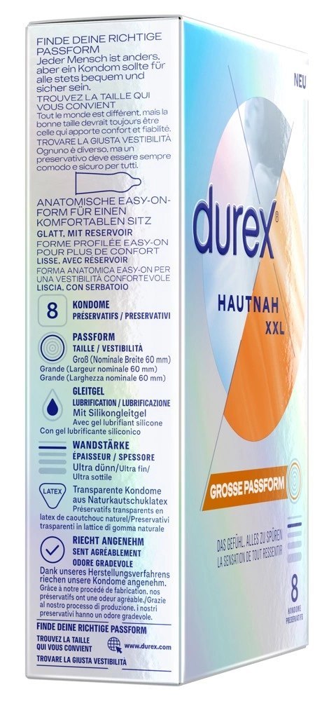 Durex - Najcieńsze Prezerwatywy Lateksowe Hautnah Classic XXL 8 szt Durex Durex - Najcieńsze Prezerwatywy Lateksowe Hautnah Classic XXL 8 szt Durex