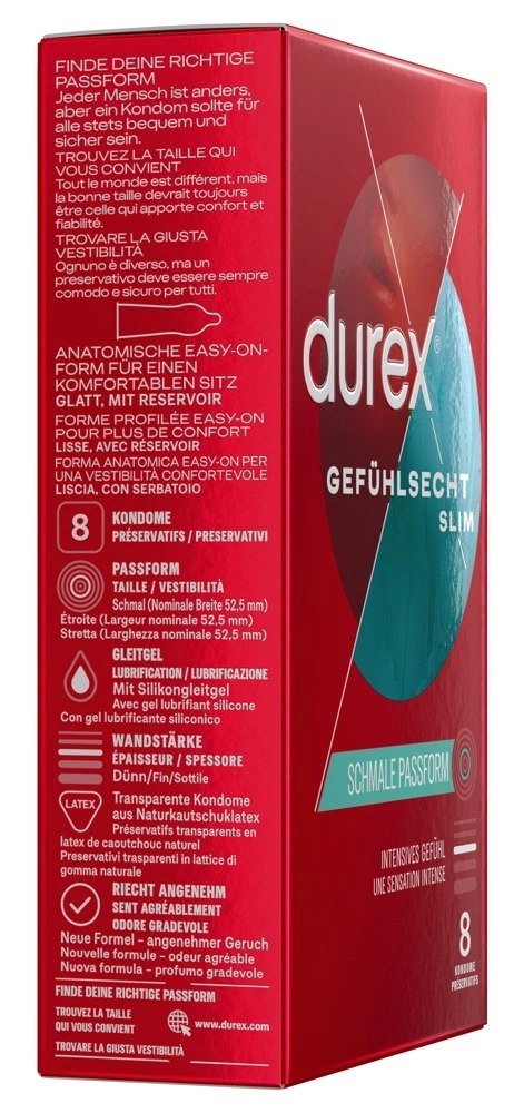 Durex - Prezerwatywy Pokryte Lubrykantem Ze Smoczkiem Gefühlsecht Slim Fit 8 szt Durex Durex - Prezerwatywy Pokryte Lubrykantem Ze Smoczkiem Gefühlsecht Slim Fit 8 szt Durex