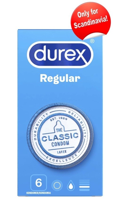 Durex Regular - Klasyczne Prezerwatywy Nawilżone 6szt Durex Durex Regular - Klasyczne Prezerwatywy Nawilżone 6szt Durex