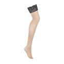 Obsessive - Beżowe Pończochy Z Czarną Koronką Bellastia XL/2XL Obsessive
