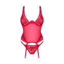 Obsessive - Czerwony Koronkowy Gorset + Stringi Lacelove XL/2XL Obsessive