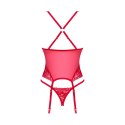 Obsessive - Czerwony Koronkowy Gorset + Stringi Lacelove XS/S Obsessive