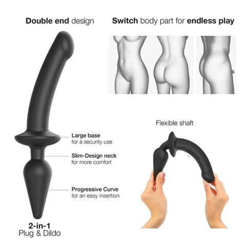 Strap-On-Me - Dwustronne Dildo Z Korkiem Analnym Czarne S Strap-On-Me Strap-On-Me - Dwustronne Dildo Z Korkiem Analnym Czarne S Strap-On-Me