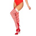 Obsessive - Pończochy Kissmas W Czerwono-Białe Paseczki L/XL Obsessive