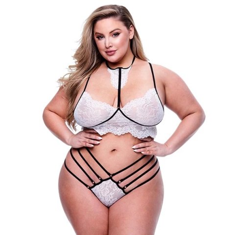 Baci - 2-Częściowy Koronkowy Zestaw Biały Z Paseczkami Queen Baci Baci - 2-Częściowy Koronkowy Zestaw Biały Z Paseczkami Queen Baci