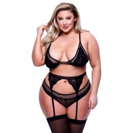 Baci - Seksowny 3-Częściowy Koronkowy Zestaw Czarny Queen Baci