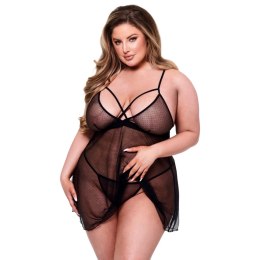 Baci - Seksowny Babydoll Z Siateczki + Stringi Czarne Queen Baci