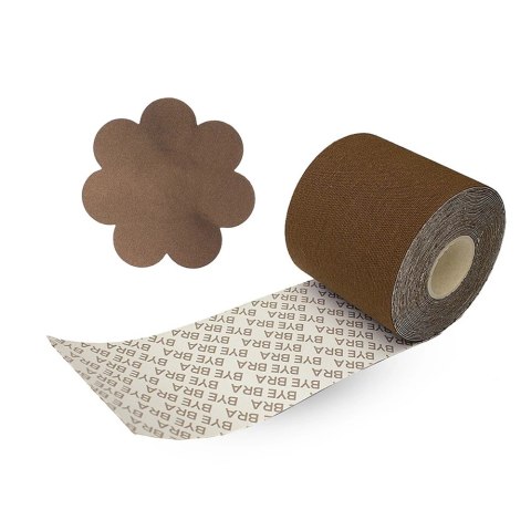 Bye Bra - Taśma Do Ciała 6,5cm x 5m + Satynowe Osłonki Na Sutki Brązowy Bye Bra Bye Bra - Taśma Do Ciała 6,5cm x 5m + Satynowe Osłonki Na Sutki Brązowy Bye Bra