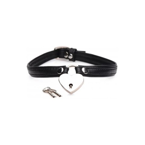 Skórzany choker z zamkiem w kształcie serca i kluczami XR Brands XR Brands Skórzany choker z zamkiem w kształcie serca i kluczami XR Brands XR Brands