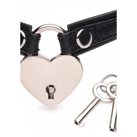 Skórzany choker z zamkiem w kształcie serca i kluczami XR Brands XR Brands Skórzany choker z zamkiem w kształcie serca i kluczami XR Brands XR Brands