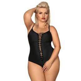 Body z otwartym krokiem - Obsessive Redella Crotchless Teddy Black XXL Obsessive