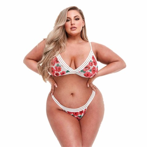 Komplet - Baci White Floral & Lace Bra Set with Open Back Panty Queen Size Baci