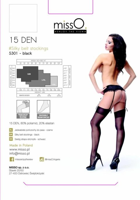 Pończochy do pasa - MissO S301 Czarne S/M MissO Pończochy do pasa - MissO S301 Czarne S/M MissO